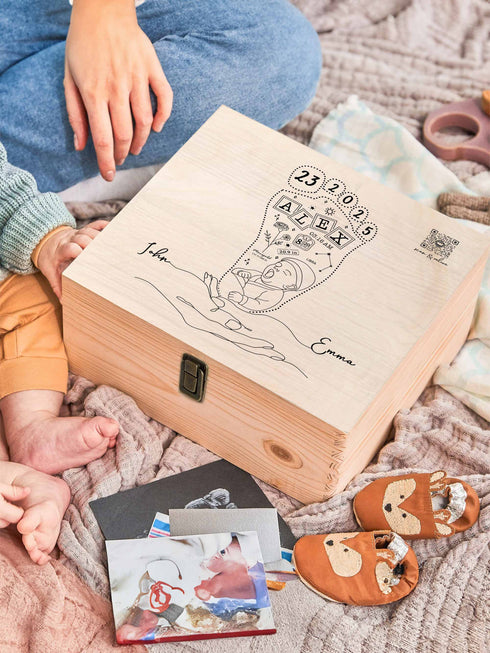 Personalized Baby Footprint Memory Box with Birth Details